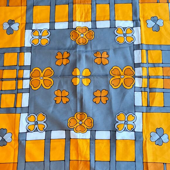 Anne Valery silky scarf mod 1970's orange blue & gray 30" square flower power - Picture 2 of 6